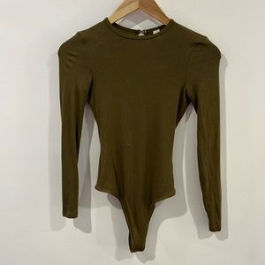 American apparel green long sleeve bodysuit with open back size XS